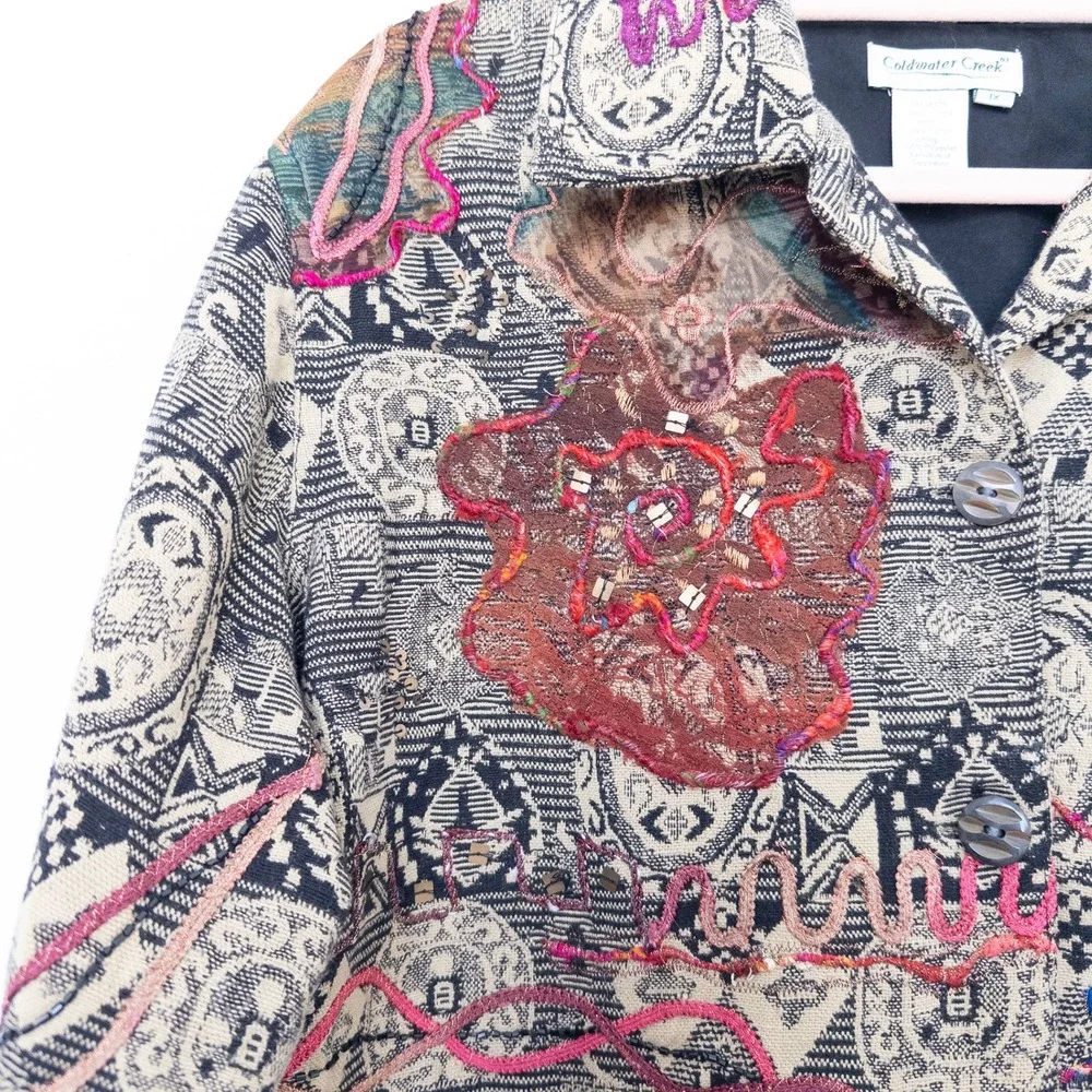 VTG Coldwater Creek Womens Jacket Size 1X‎ Multi Tapestry Boho Artsy Indie Retro